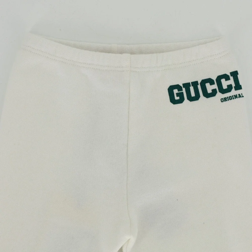 Gucci Kids Original Logo White Green Felted Cotton Jersey Jogger‎ Pants 6-9M
